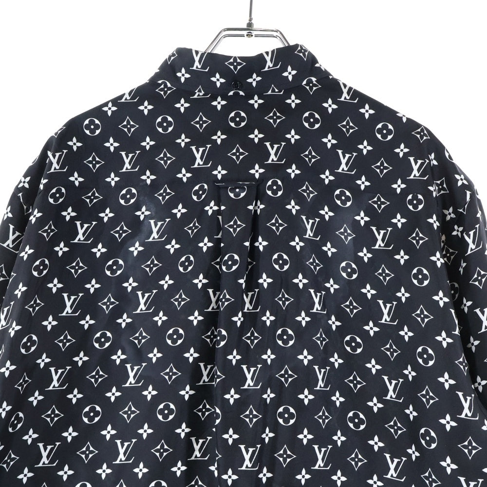 LOUIS VUITTON(ルイヴィトン) 22SS モノグラム総柄プリント シルク ボタンダウン 長袖シャツ ブラック RW221W RXU FMBL14