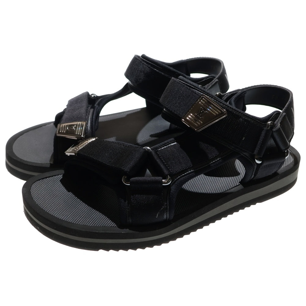 LOUIS VUITTON(ルイヴィトン) 22AW パナマライン ロゴプレート ベルクロ ストラップ フラット サンダル シューズ ブラック 1AA4FU