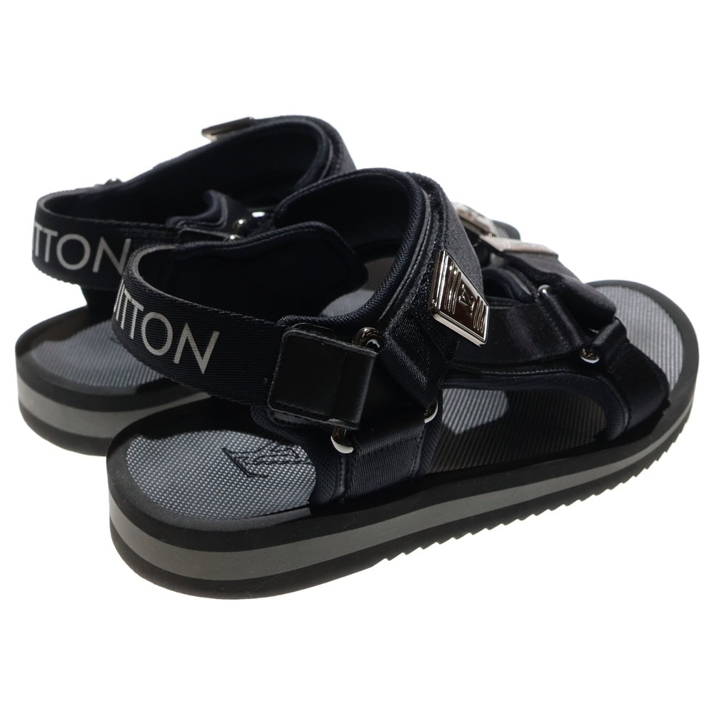 LOUIS VUITTON(ルイヴィトン) 22AW パナマライン ロゴプレート ベルクロ ストラップ フラット サンダル シューズ ブラック 1AA4FU