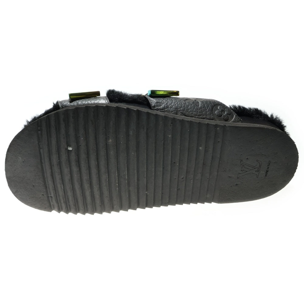 LOUIS VUITTON(ルイヴィトン) ミラボーライン モノグラム アンプラント エンボスレザー ボアライニング ストラップ フラットサンダル シューズ ブラック