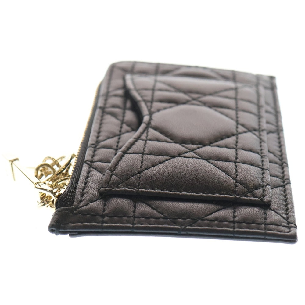 Christian Dior(クリスチャンディオール) カナージュ ラムスキン レザー カード コイン フラグメントケース ゴールド金具 ブラック
