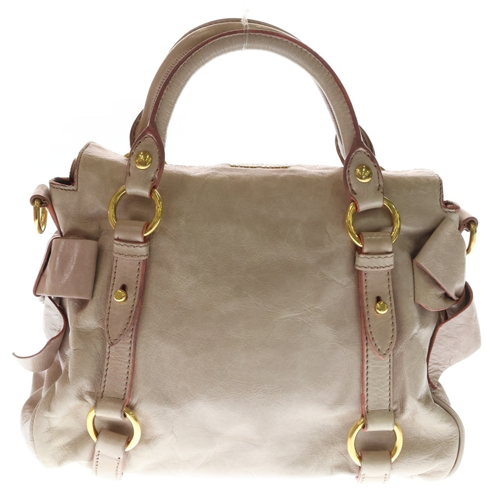 miumiu(ミュウミュウ) 2WAYハンドバッグ ショルダーバッグ ピンクベージュ レザー ゴールド金具