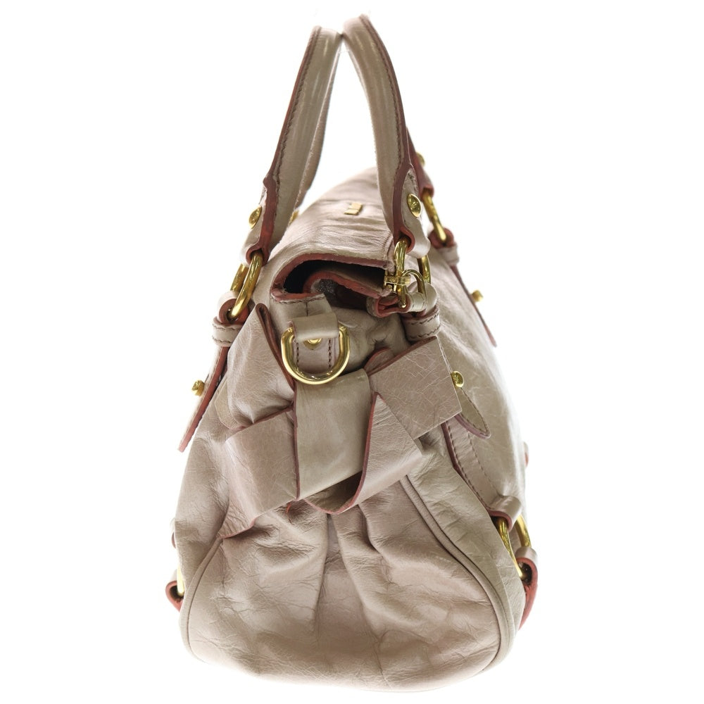 miumiu(ミュウミュウ) 2WAYハンドバッグ ショルダーバッグ ピンクベージュ レザー ゴールド金具