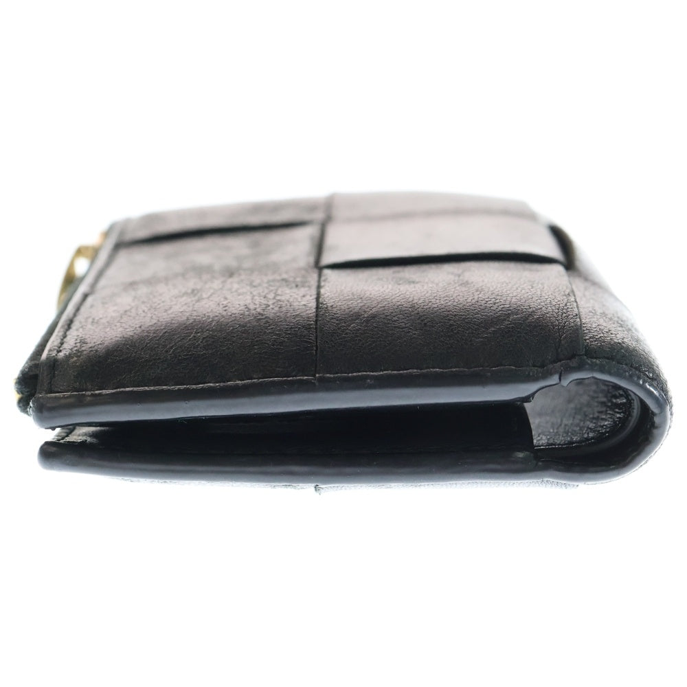 BOTTEGA VENETA(ボッテガヴェネタ) マキシイントレチャート 二つ折り財布 コンパクトウォレット コインケース ブラック レザー ゴールド金具