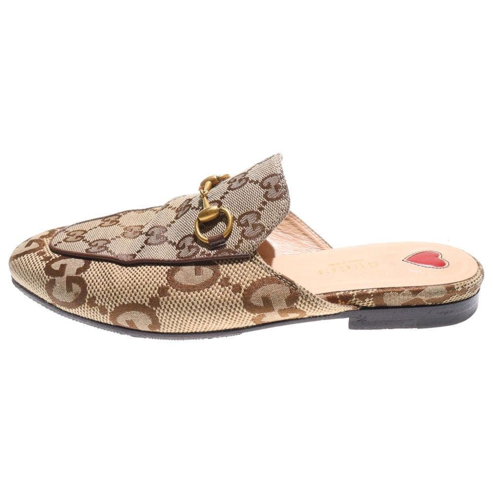 GUCCI(グッチ) プリンスタウン GGキャンバス ホースビット レザー サンダル シューズ ミュール ベージュ レディース 475094