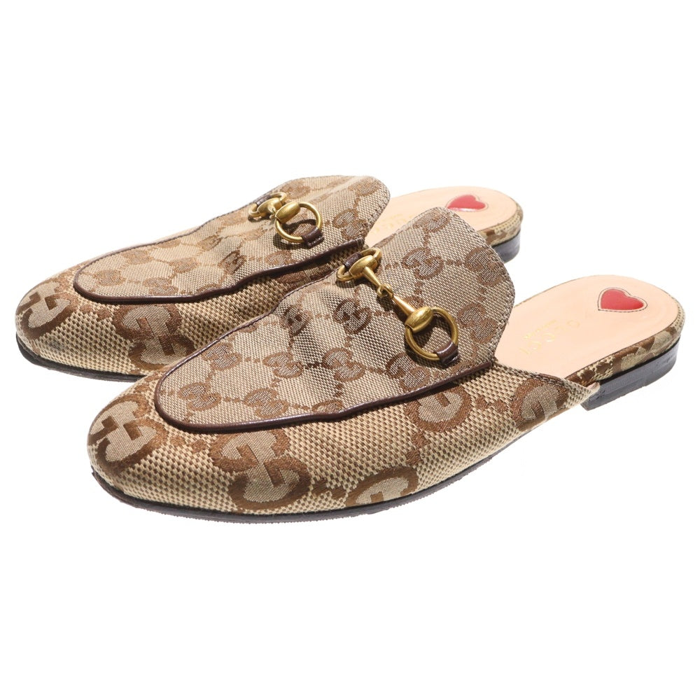 GUCCI(グッチ) プリンスタウン GGキャンバス ホースビット レザー サンダル シューズ ミュール ベージュ レディース 475094