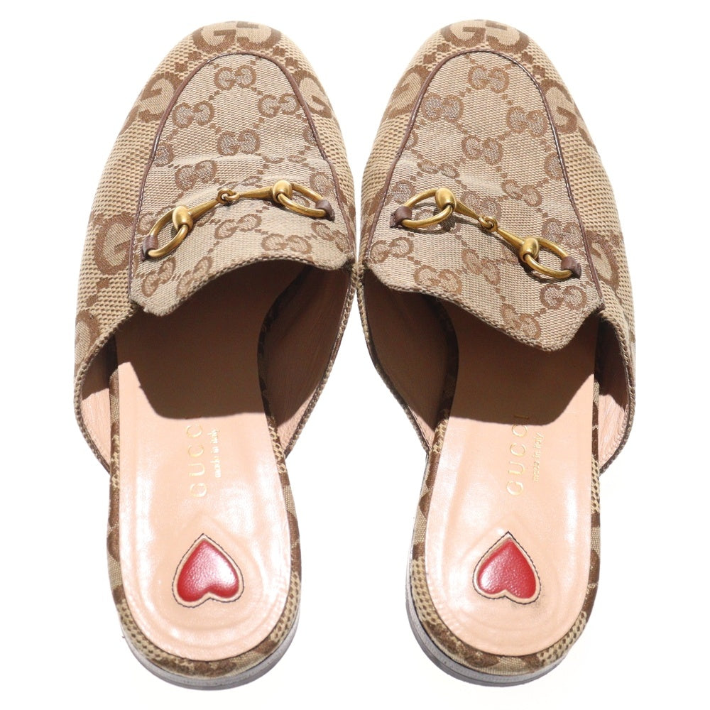 GUCCI(グッチ) プリンスタウン GGキャンバス ホースビット レザー サンダル シューズ ミュール ベージュ レディース 475094