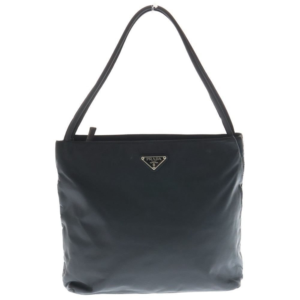 PRADA(プラダ) ロゴ三角プレート ハンドバッグ ミニトートバッグ ブラック テスート B6243 シルバー金具