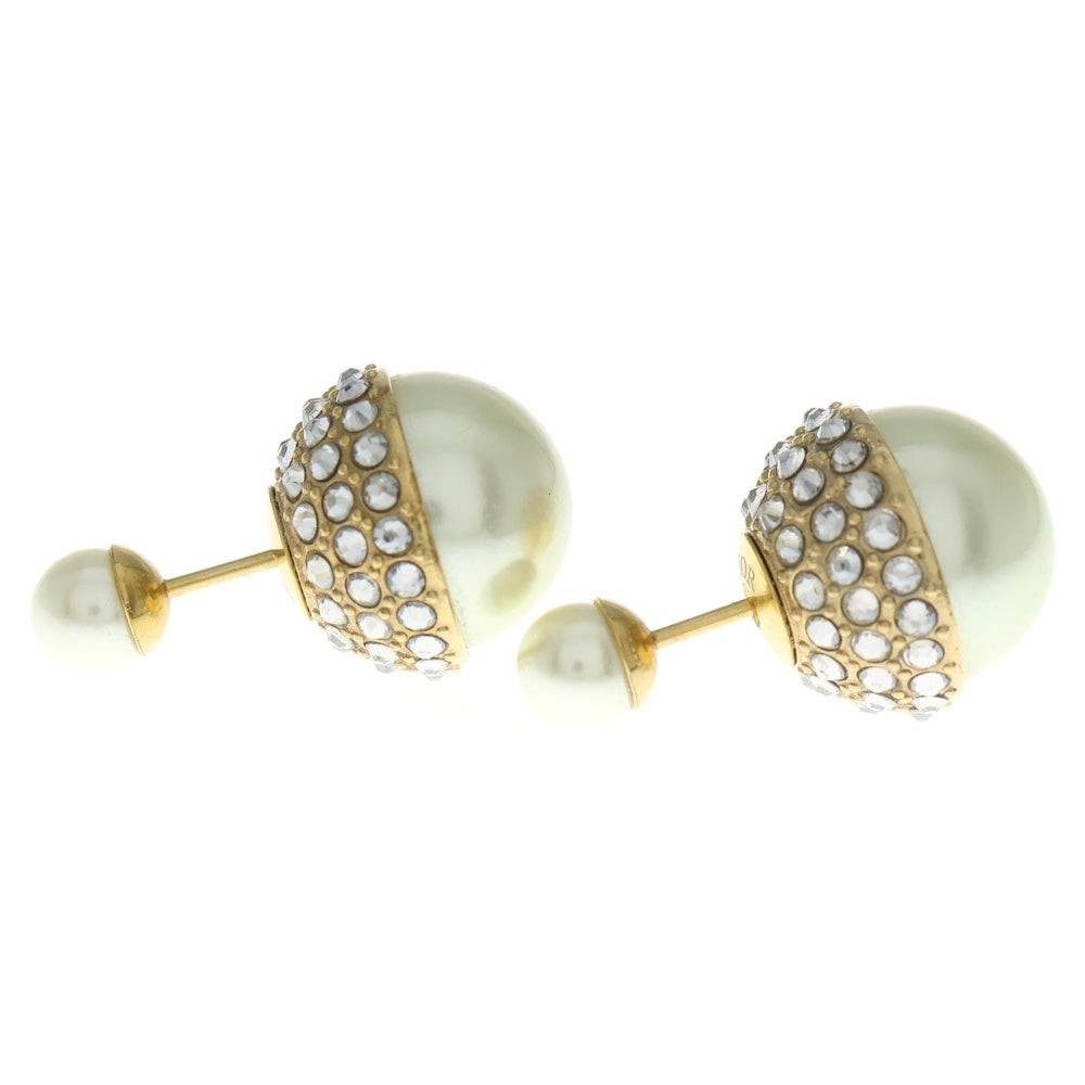 Christian Dior(クリスチャンディオール) トライバルボール ラインストーン ピアス ホワイト×ゴールド GP