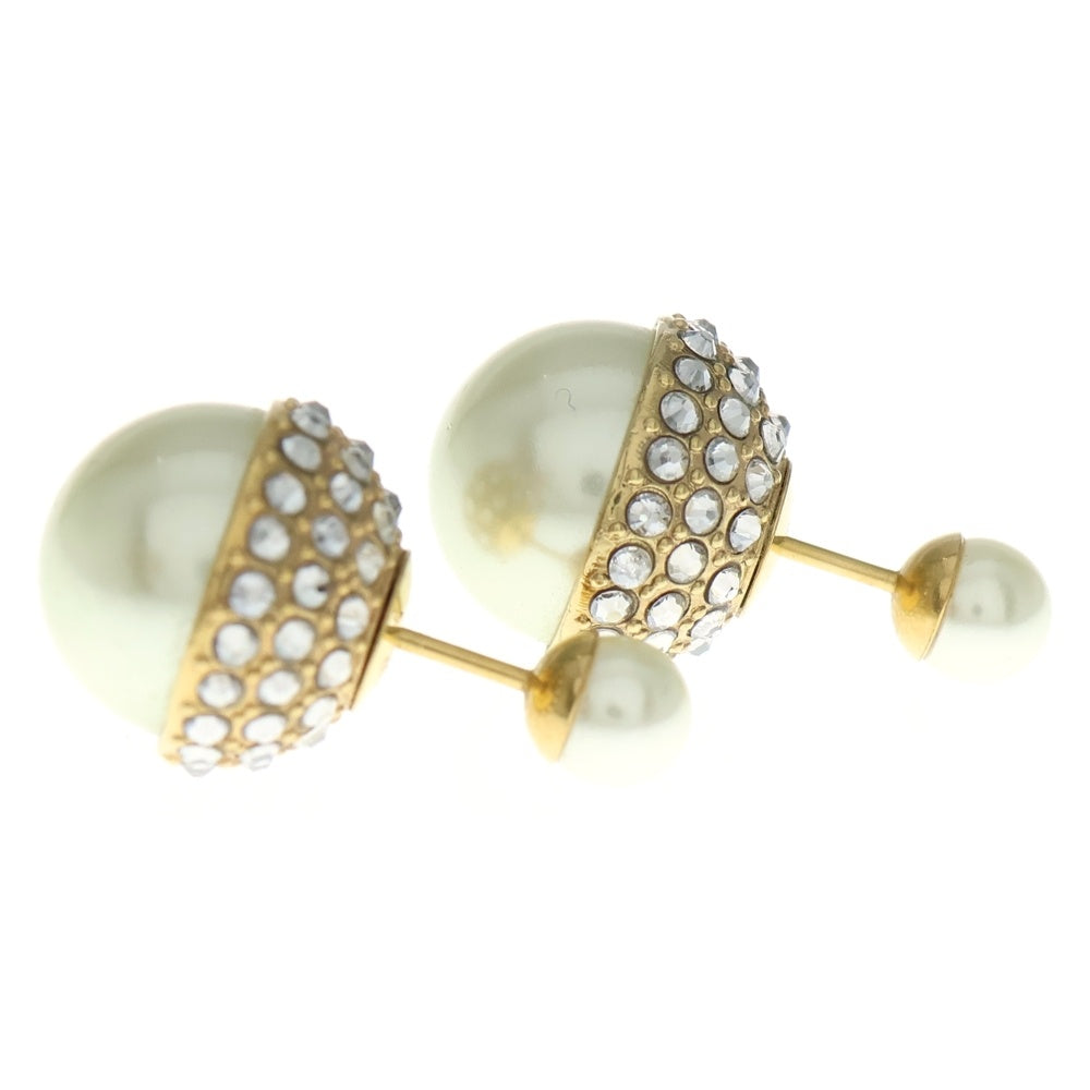 Christian Dior(クリスチャンディオール) トライバルボール ラインストーン ピアス ホワイト×ゴールド GP