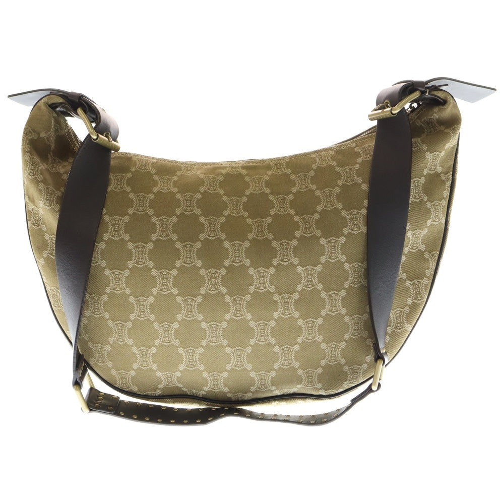 CELINE(セリーヌ) マカダム ハーフムーン ショルダーバッグ ブラウン カーキ キャンバス×レザー ゴールド金具