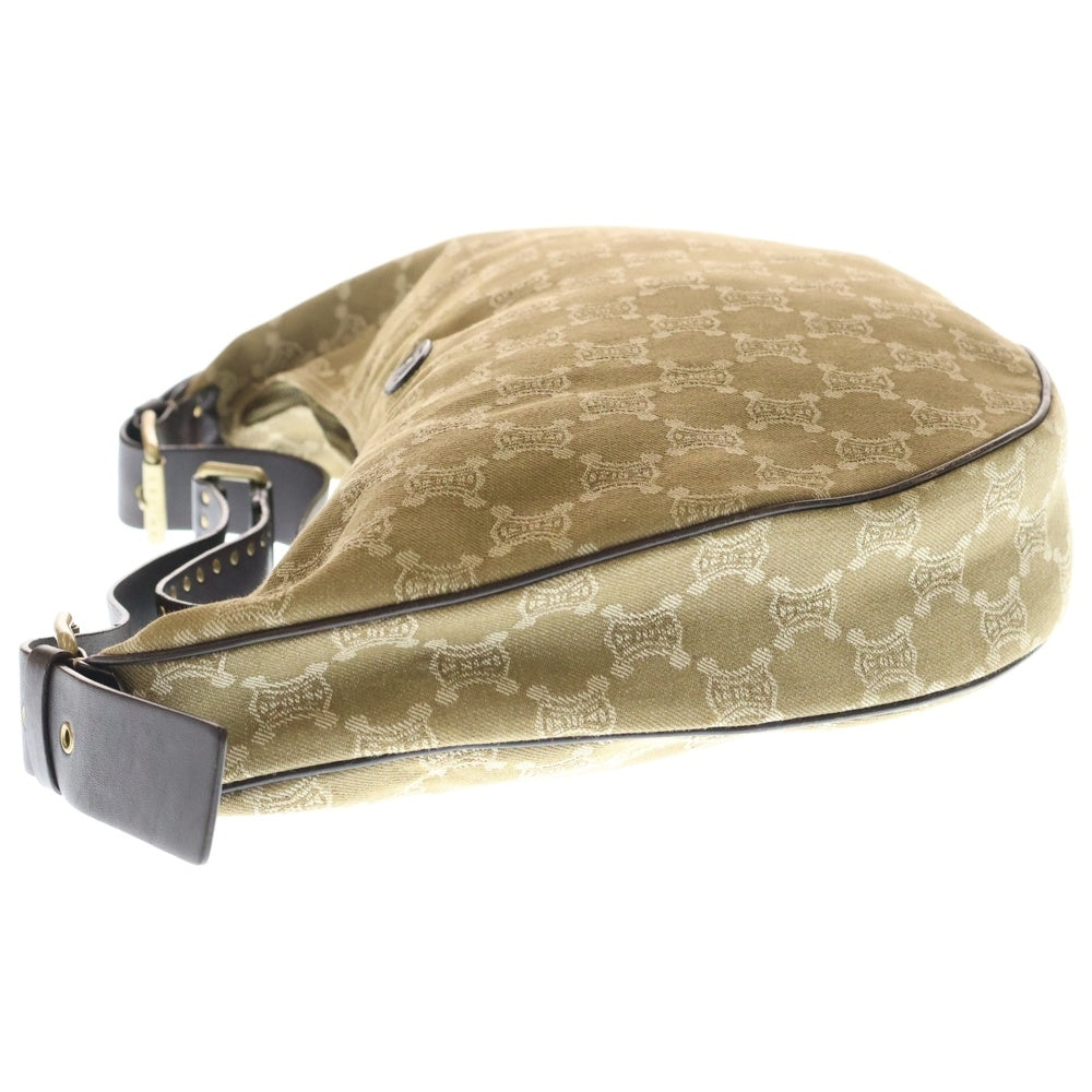 CELINE(セリーヌ) マカダム ハーフムーン ショルダーバッグ ブラウン カーキ キャンバス×レザー ゴールド金具