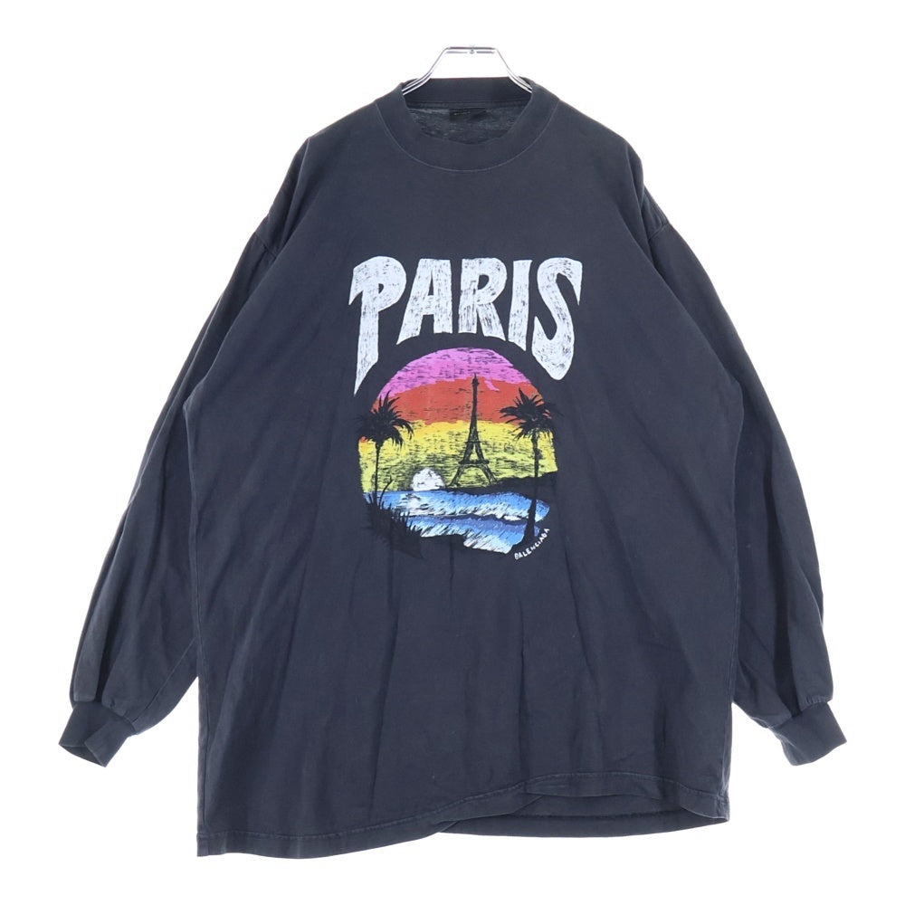 BALENCIAGA(バレンシアガ) 24SS PARIS TROPICAL ROUND バックロゴプリント長袖Tシャツ カットソー ブラック 772208 TPVL9