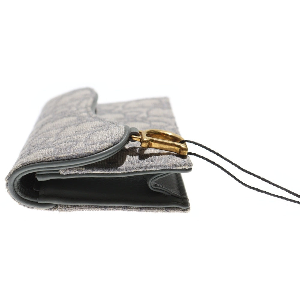 Christian Dior(クリスチャンディオール) トロッター サドル カードケース 三つ折り財布 コンパクトウォレット グレー キャンバス×レザー ゴールド金具