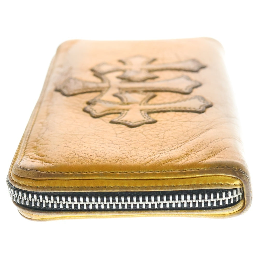 CHROME HEARTS(クロムハーツ) REC F ZIP GOLD セメタリークロスパッチ レザー ダガージップ ラウンドファスナー ロングウォレット 長財布 ロジウム加工 ゴールド/シルバー