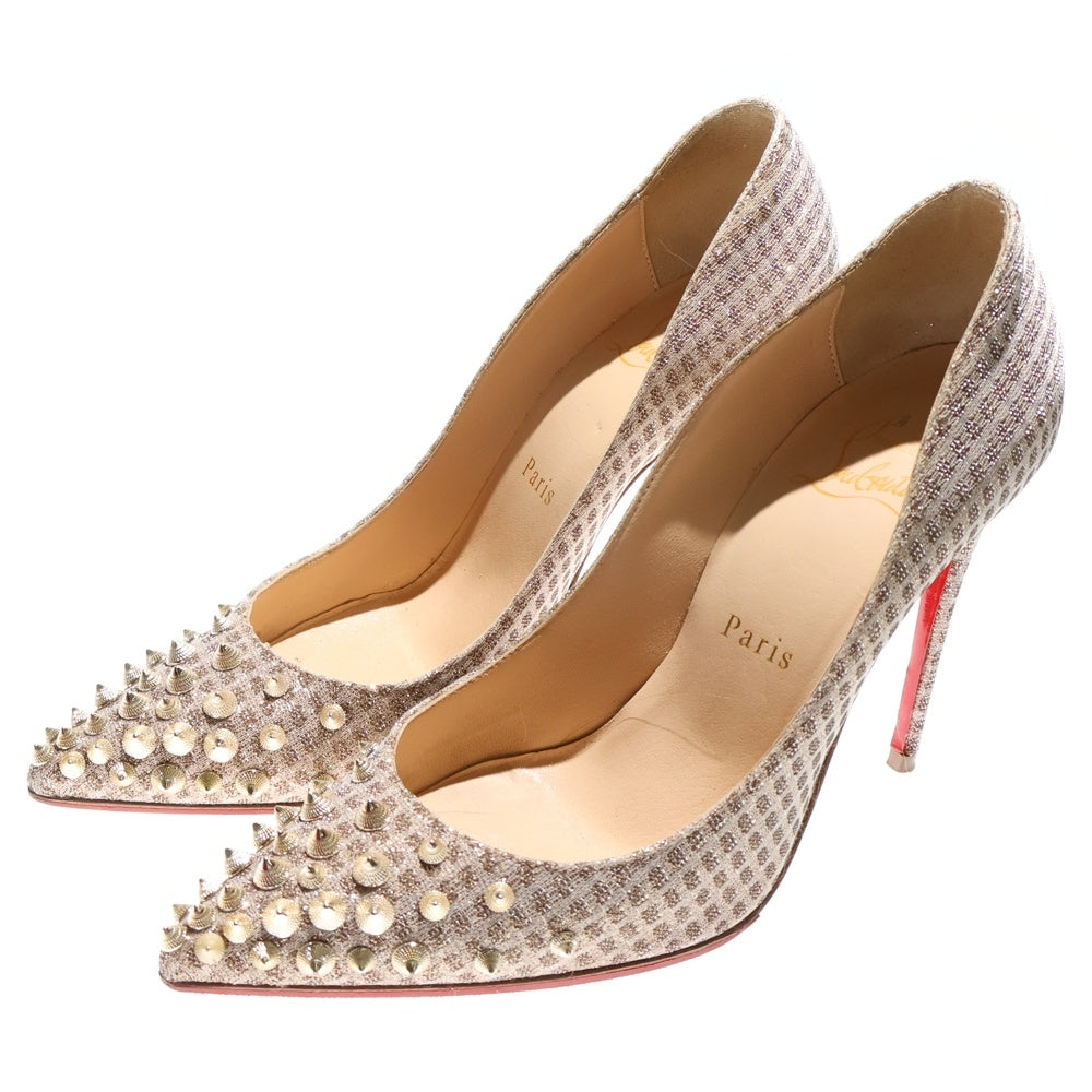 CHRISTIAN LOUBOUTIN(クリスチャンルブタン) SPIKYSHELL スパイクスタッズ ラメ ジャガード チェック総柄 ハイヒール パンプス シューズ ゴールド レディース