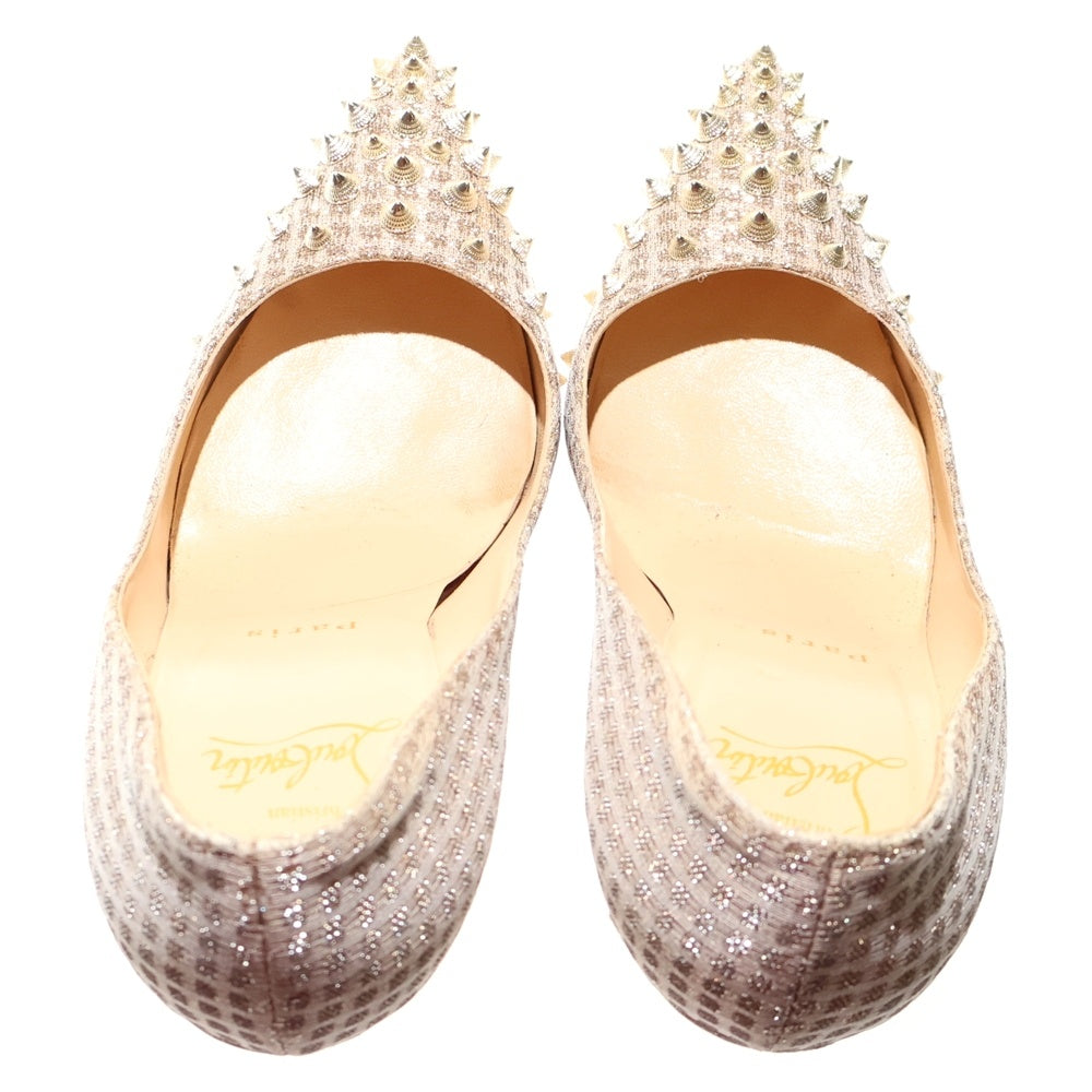 CHRISTIAN LOUBOUTIN(クリスチャンルブタン) SPIKYSHELL スパイクスタッズ ラメ ジャガード チェック総柄 ハイヒール パンプス シューズ ゴールド レディース