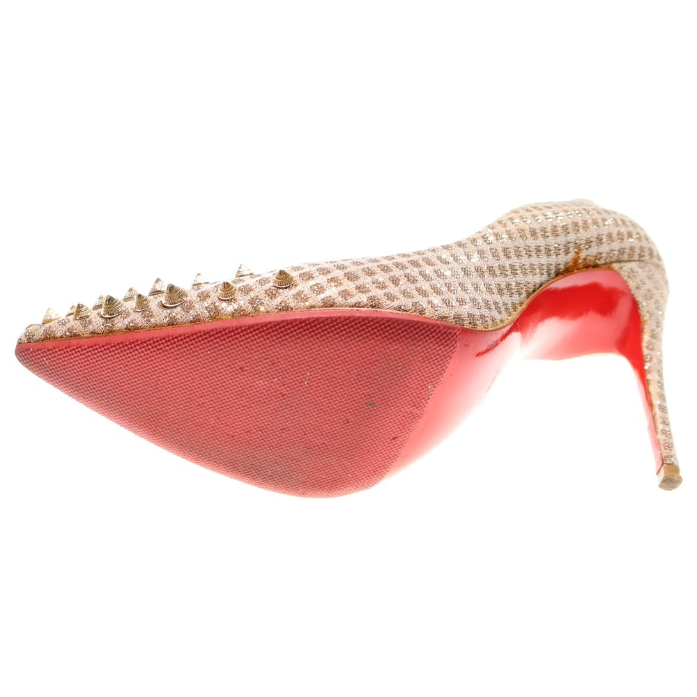 CHRISTIAN LOUBOUTIN(クリスチャンルブタン) SPIKYSHELL スパイクスタッズ ラメ ジャガード チェック総柄 ハイヒール パンプス シューズ ゴールド レディース