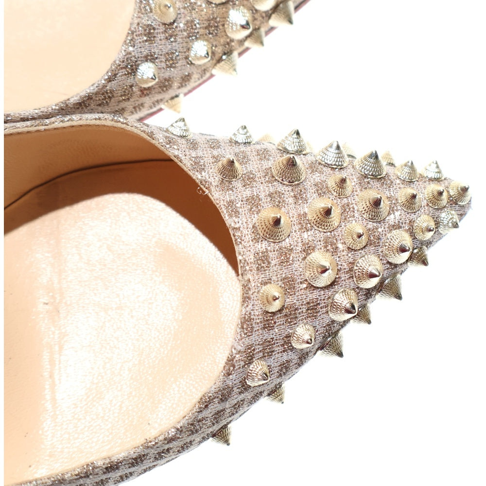 CHRISTIAN LOUBOUTIN(クリスチャンルブタン) SPIKYSHELL スパイクスタッズ ラメ ジャガード チェック総柄 ハイヒール パンプス シューズ ゴールド レディース