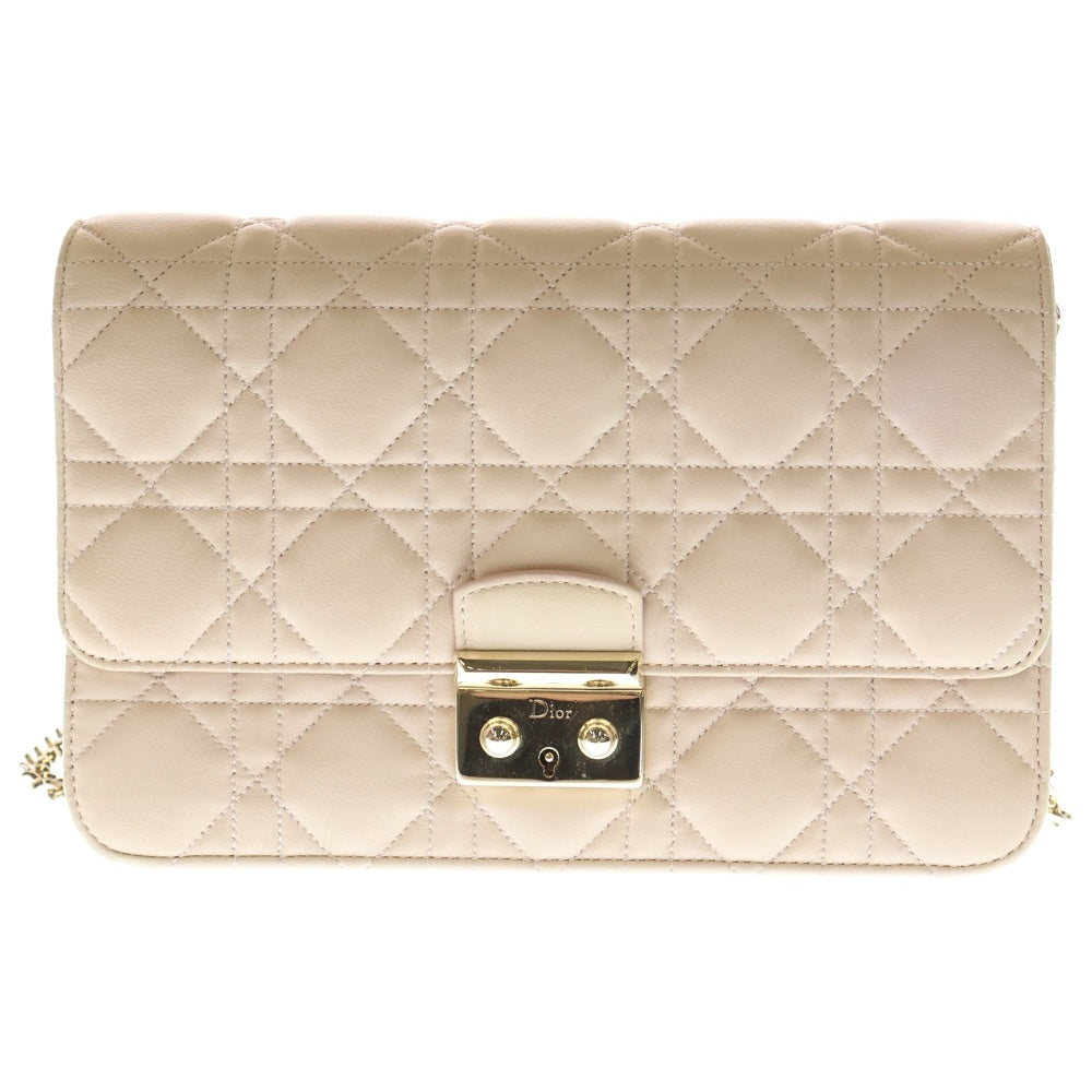Christian Dior(クリスチャンディオール) カナージュ チェーンウォレット ショルダーバッグ ミニバッグ 財布 ピンクベージュ レザー ゴールド金具