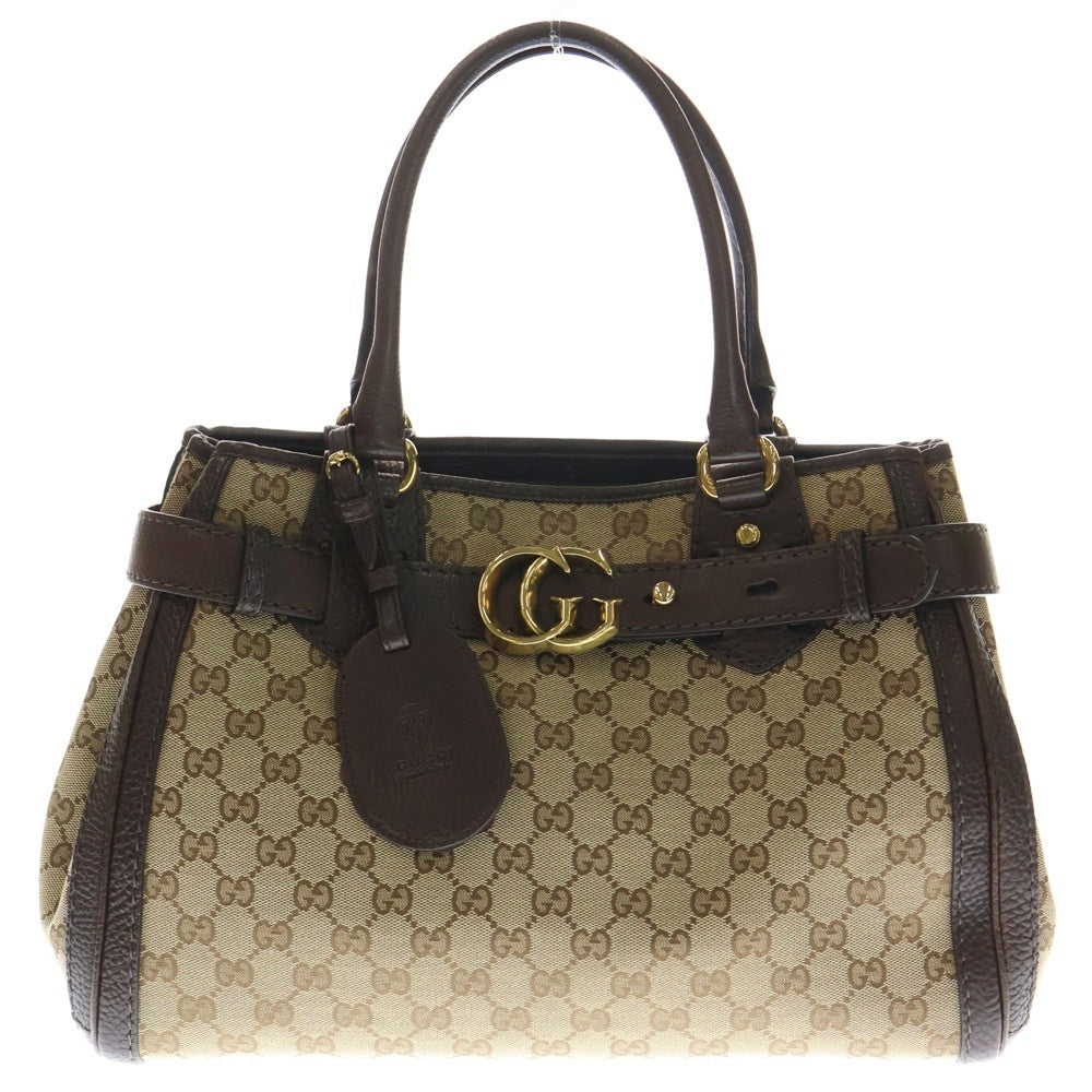 GUCCI(グッチ) GGランニング トートバッグ ハンドバッグ ブラウン×ベージュ キャンバス×レザー 247183 ゴールド金具