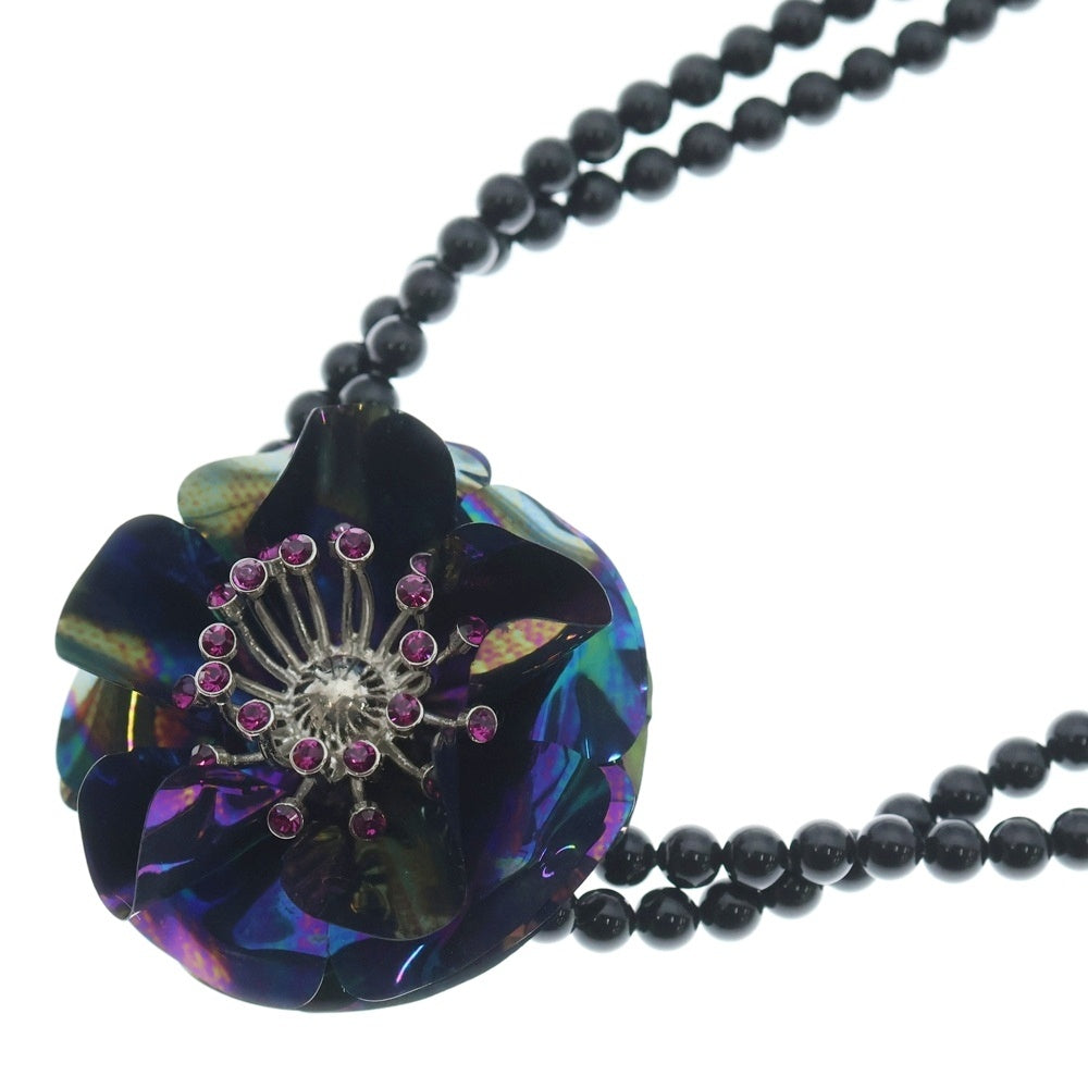 miumiu(ミュウミュウ) 2連 フラワーモチーフ ビース ネックレス ペンダント ブラック レディース