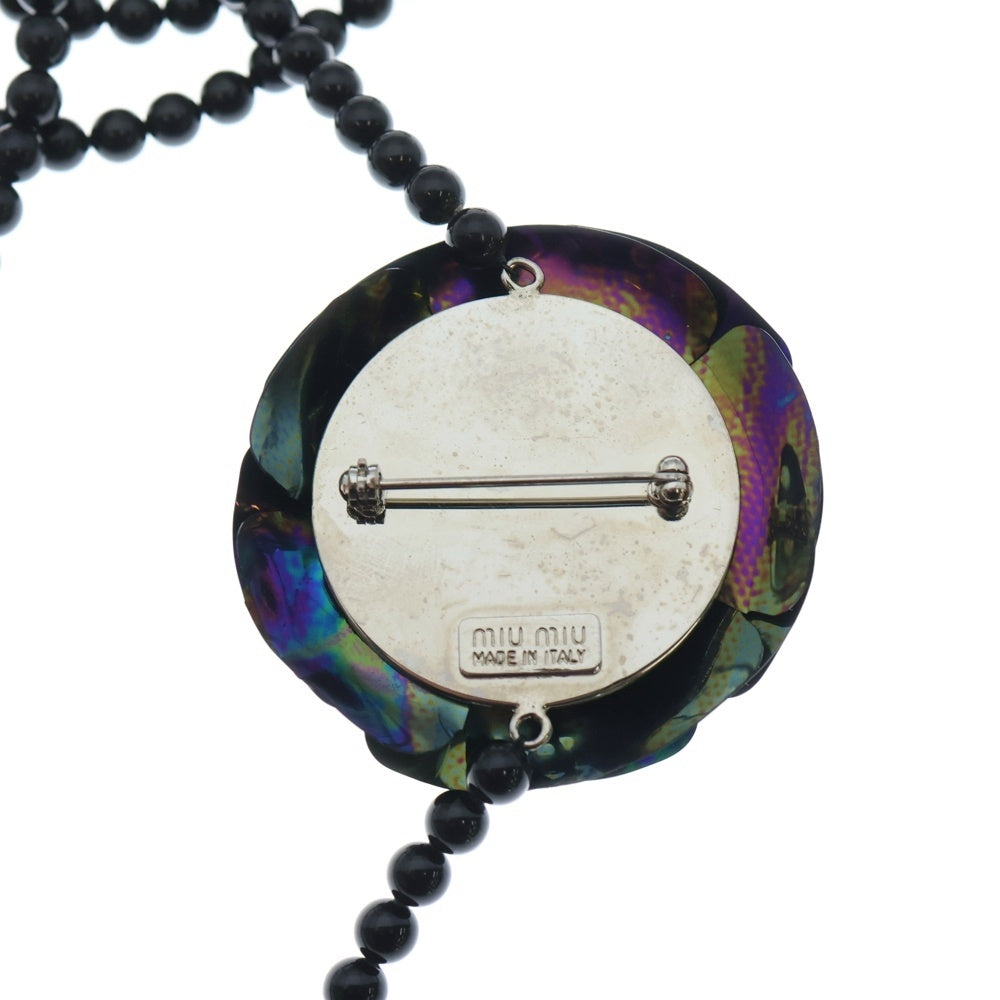 miumiu(ミュウミュウ) 2連 フラワーモチーフ ビース ネックレス ペンダント ブラック レディース