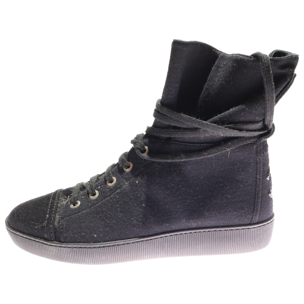 CHANEL(シャネル) ココマーク レザーパッチ コットン レースアップ ハイカットシューズ スニーカー ブラック レディース G30136