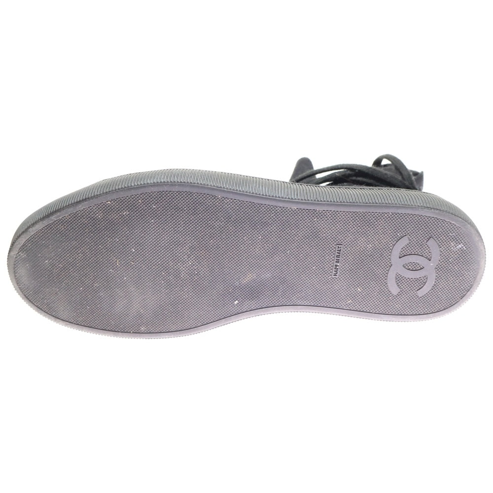 CHANEL(シャネル) ココマーク レザーパッチ コットン レースアップ ハイカットシューズ スニーカー ブラック レディース G30136