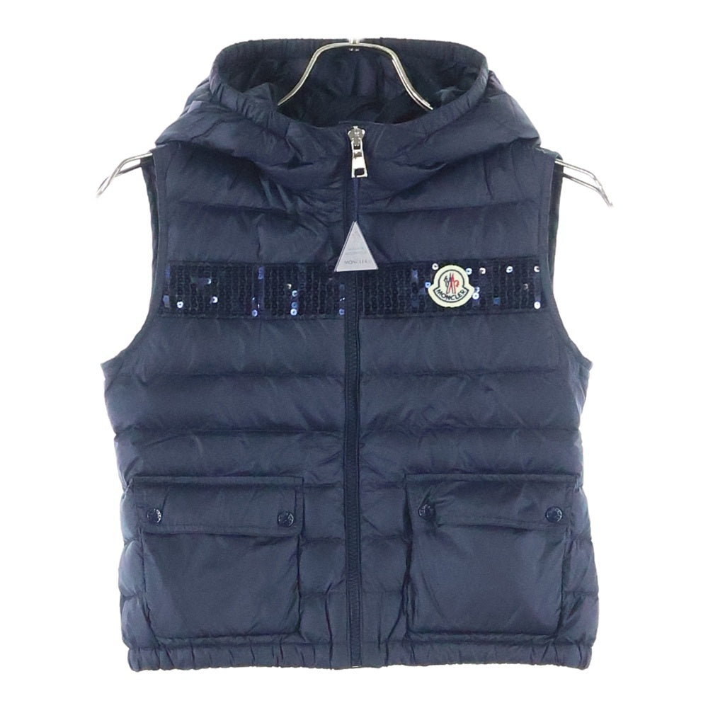 MONCLER(モンクレール) 22SS ESI ワッペンロゴ スパンコール フーデッド ジップアップ ダウンジャケット ネイビー キッズ J19541A00001 595FE