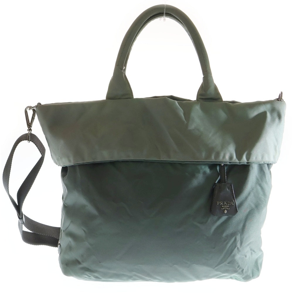 PRADA(プラダ) テスート リバーシブル2WAYトートバッグ ハンドバッグ ライトグリーン ナイロン シルバー金具