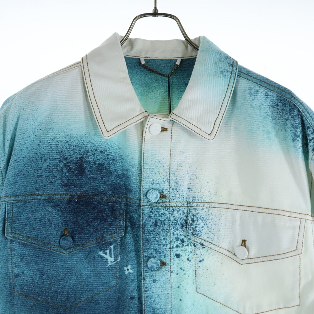 LOUIS VUITTON(ルイヴィトン) 23SS LVスプレー レザーパッチ モノグラム デニム トラッカージャケット ホワイト/ブルー RM231M U14 HOA10W