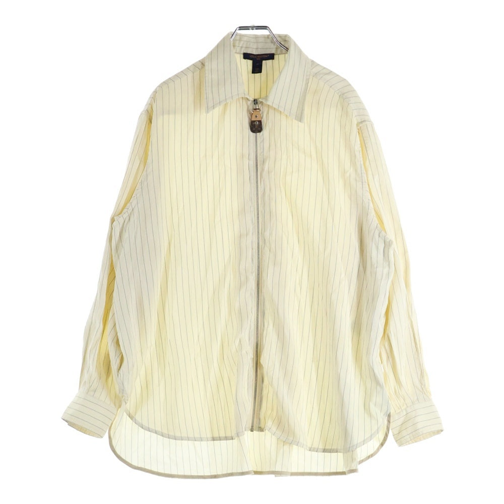 LOUIS VUITTON(ルイヴィトン) 23AW ストライプ総柄 モノグラム ジップアップ サイドスリット 長袖シャツ ブラウス イエロー レディース RW232W Z83 FPBL25