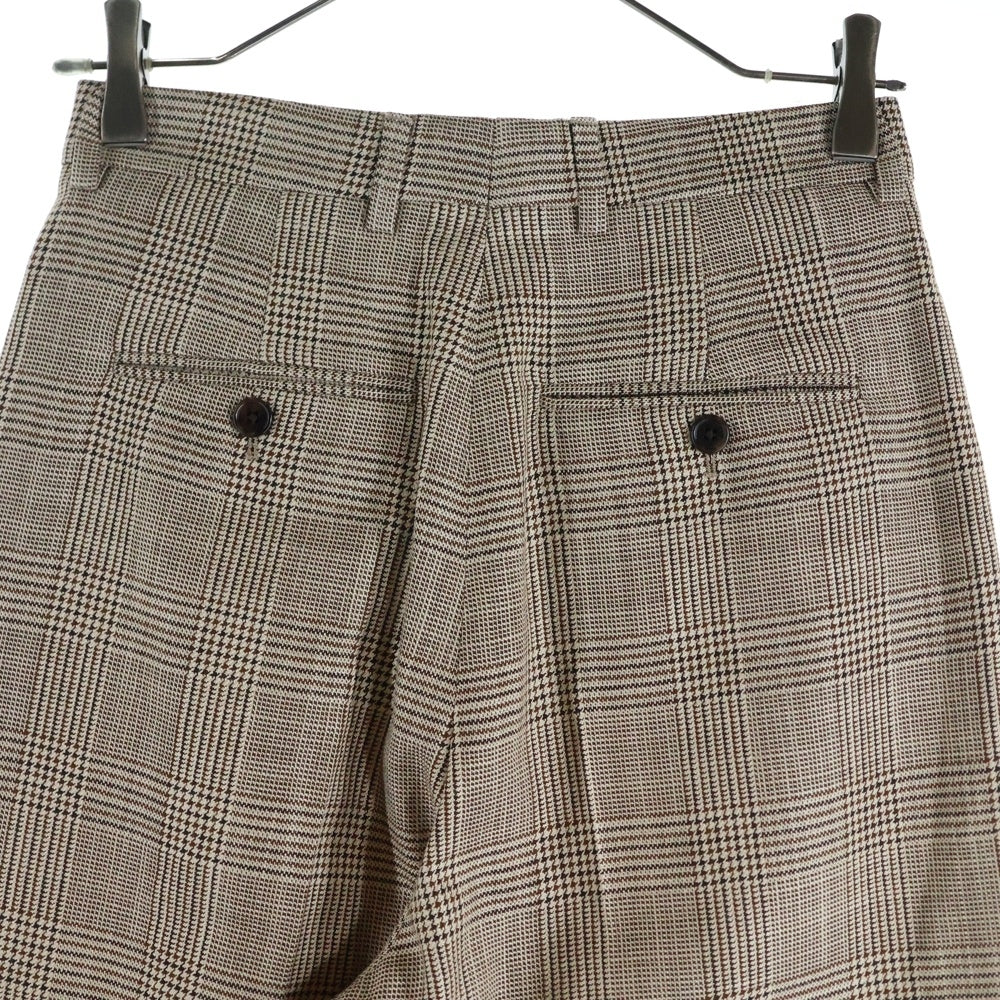 CELINE(セリーヌ) グレンチェック 2タック シルク ウール ストレート スラックスパンツ トラウザーズ ベージュ 2P718013J