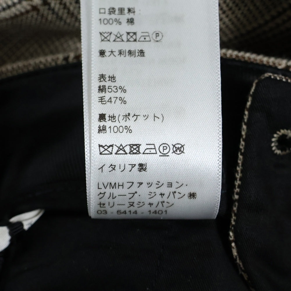 CELINE(セリーヌ) グレンチェック 2タック シルク ウール ストレート スラックスパンツ トラウザーズ ベージュ 2P718013J