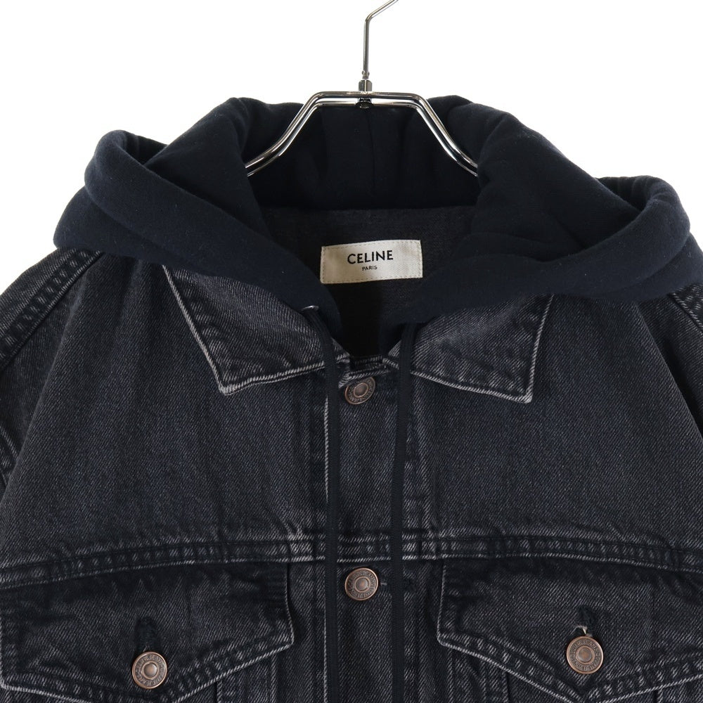 CELINE(セリーヌ) ロゴプリント フーディー ドッキング デニム トラッカージャケット ブラック 2Q472947F