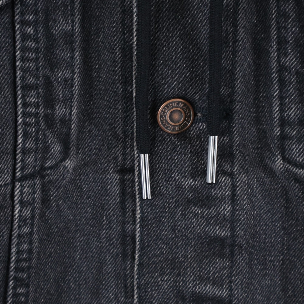 CELINE(セリーヌ) ロゴプリント フーディー ドッキング デニム トラッカージャケット ブラック 2Q472947F