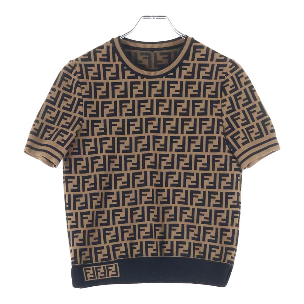 FENDI(フェンディ) ズッカ総柄ジャガード レーヨン クルーネック 半袖ニット セーター ブラウン レディース FZY702 A5QG
