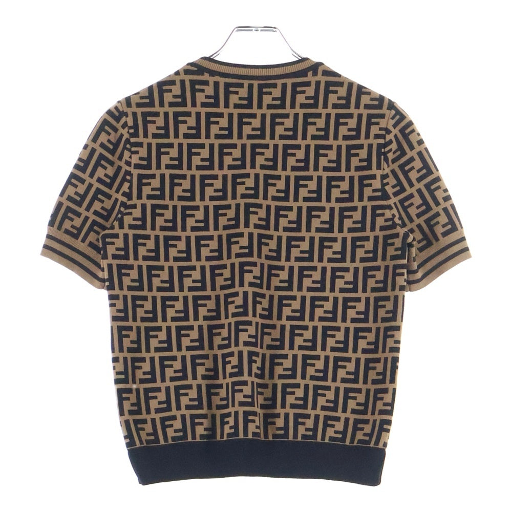 FENDI(フェンディ) ズッカ総柄ジャガード レーヨン クルーネック 半袖ニット セーター ブラウン レディース FZY702 A5QG
