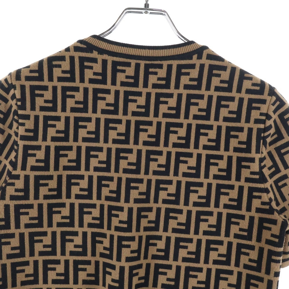 FENDI(フェンディ) ズッカ総柄ジャガード レーヨン クルーネック 半袖ニット セーター ブラウン レディース FZY702 A5QG