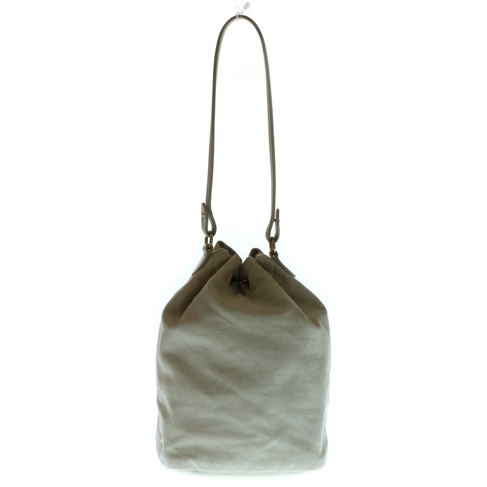 miumiu(ミュウミュウ) 巾着ミニバッグ ミニハンドバッグ ポーチ ケース ライトグリーン キャンバス×レザー ゴールド金具