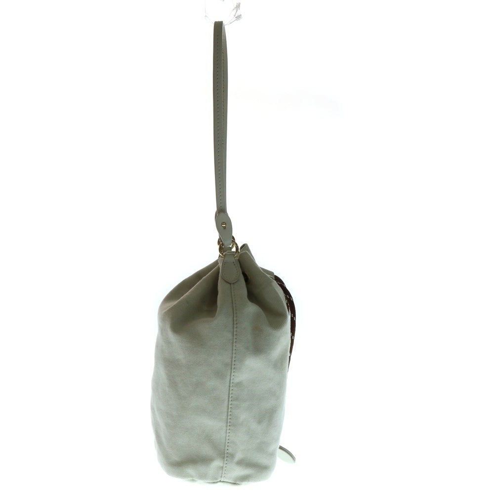 miumiu(ミュウミュウ) 巾着ミニバッグ ミニハンドバッグ ポーチ ケース ライトグリーン キャンバス×レザー ゴールド金具