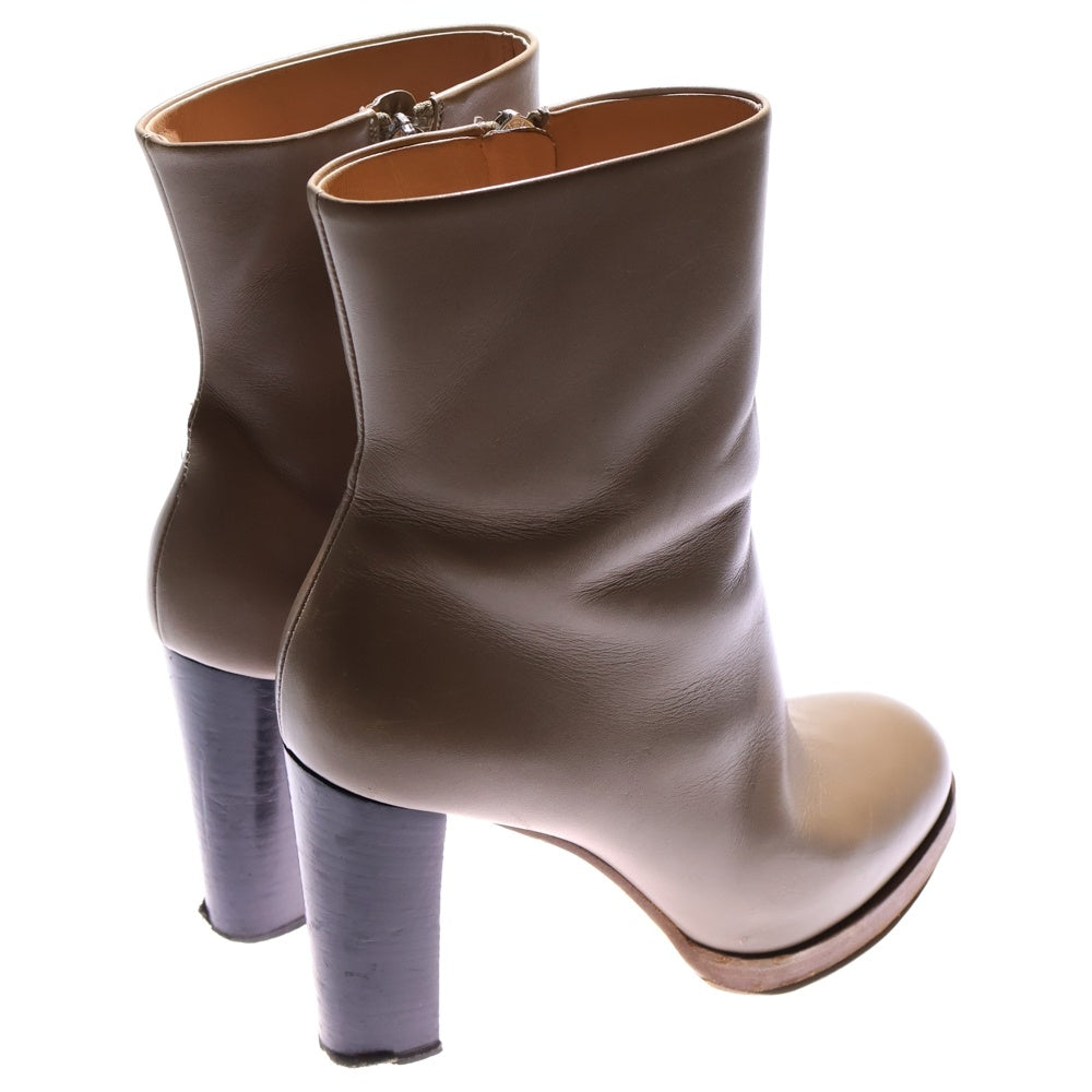 CELINE(セリーヌ) レザー サイドジップ ヒール ハイカットシューズ ショートブーツ ベージュ レディース 336842
