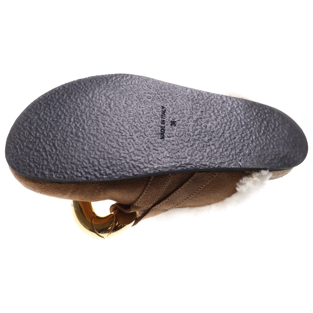 J.W.ANDERSON(ジェー ダブリュー アンダーソン) ビッグチェーン スエードレザー ボアライニング ローカットシューズ サンダル ミュール ゴールド金具 ブラウン レディース