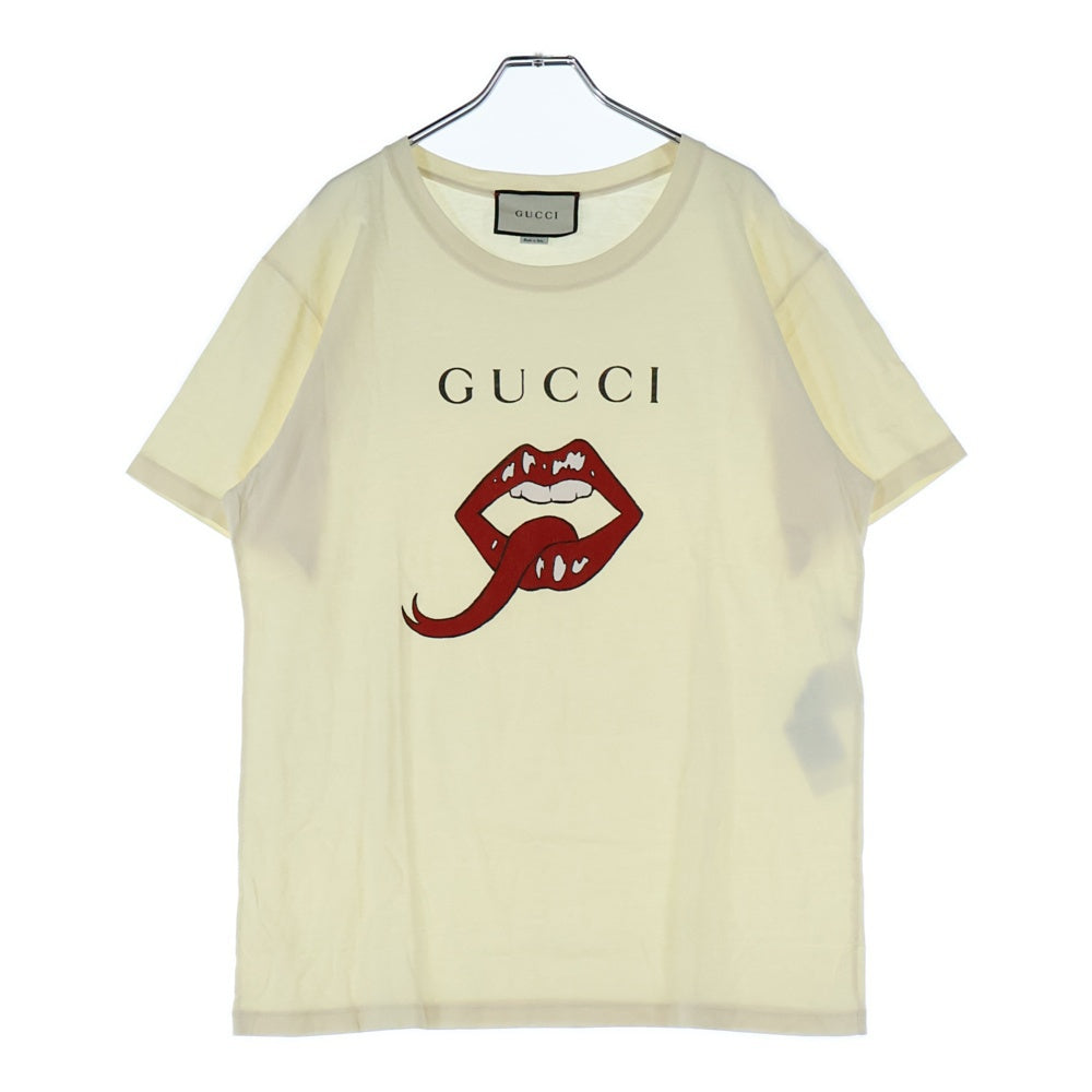 GUCCI(グッチ) 19SS リップ ロゴ プリント クルーネック 半袖Tシャツ カットソー イエロー 493117