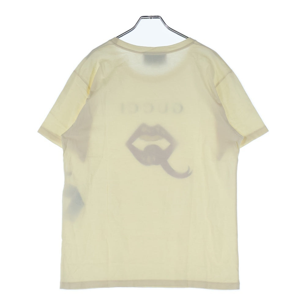 GUCCI(グッチ) 19SS リップ ロゴ プリント クルーネック 半袖Tシャツ カットソー イエロー 493117