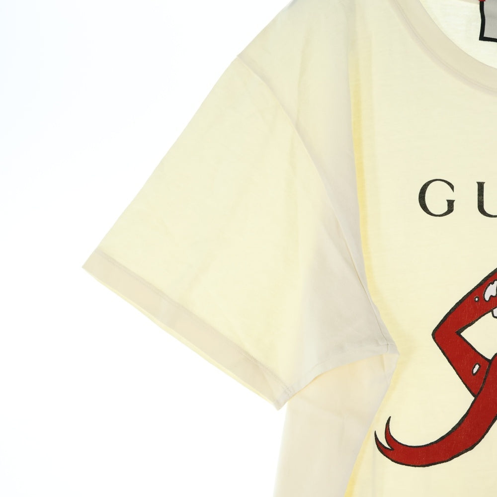 GUCCI(グッチ) 19SS リップ ロゴ プリント クルーネック 半袖Tシャツ カットソー イエロー 493117