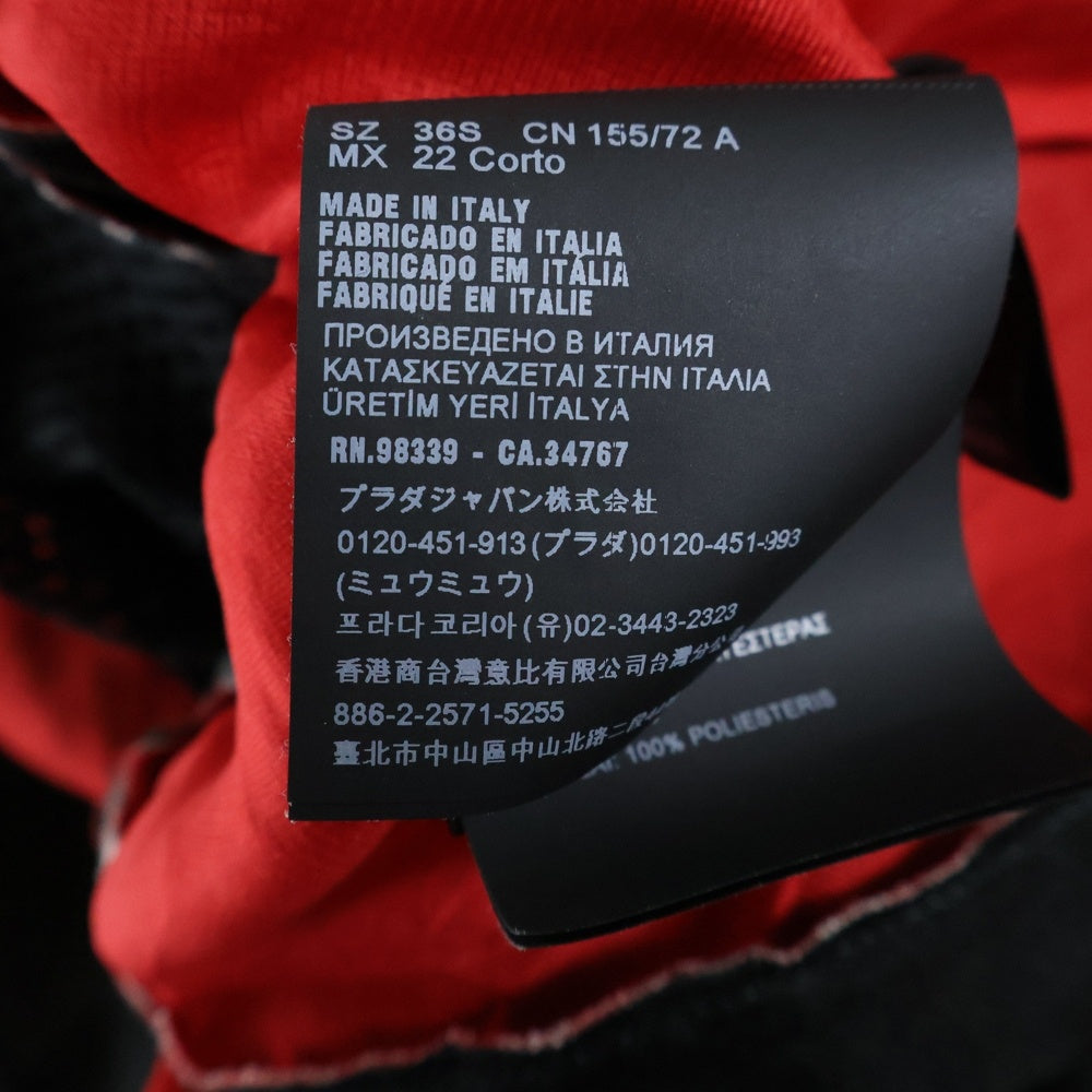 PRADA(プラダ) 20SS ラバーワッペンロゴ シルク メッシュ Uネック ノースリーブ ミディアムワンピース ブラック/レッド レディース P3C73