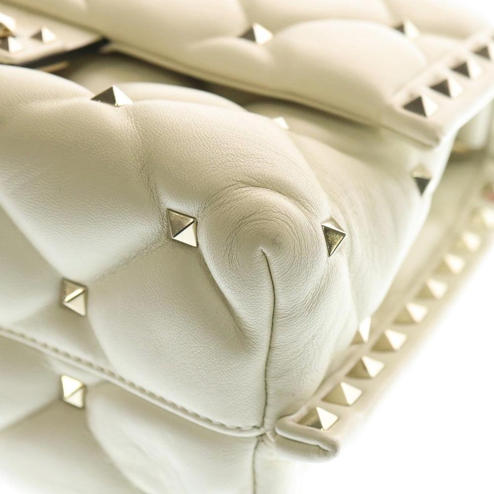 VALENTINO GARAVANI(ヴァレンチノガラヴァーニ) キャンディ スタッズ 2WAYショルダーバッグ ハンドバッグ ホワイト アイボリー レザー ゴールド金具 レディース
