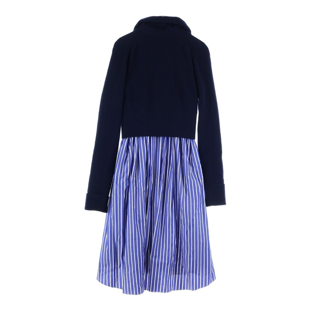 Sacai(サカイ) 21AW ウールニット カーディガン ドッキング ストライプ総柄 ロング 長袖シャツ ワンピース ブルー/ネイビー レディース 21-05715